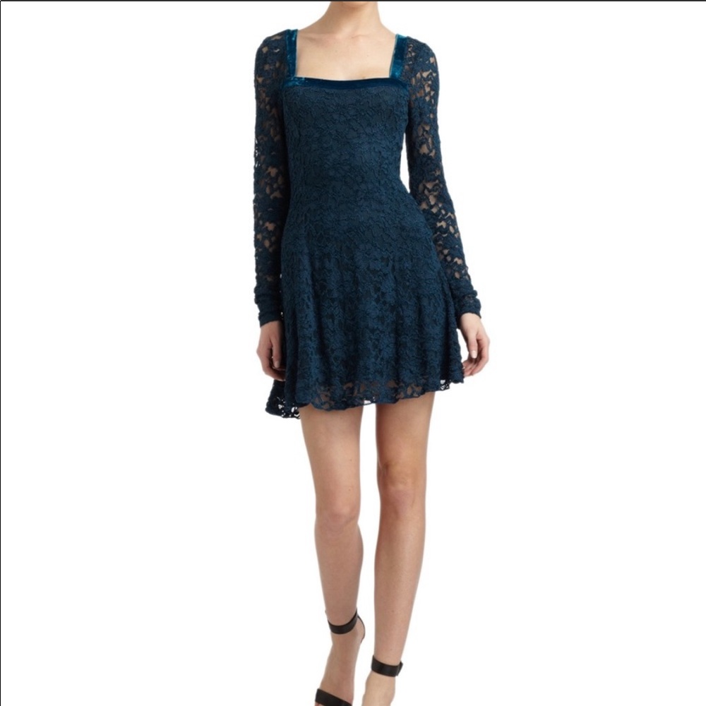 Free people teal laced long sleeve dress